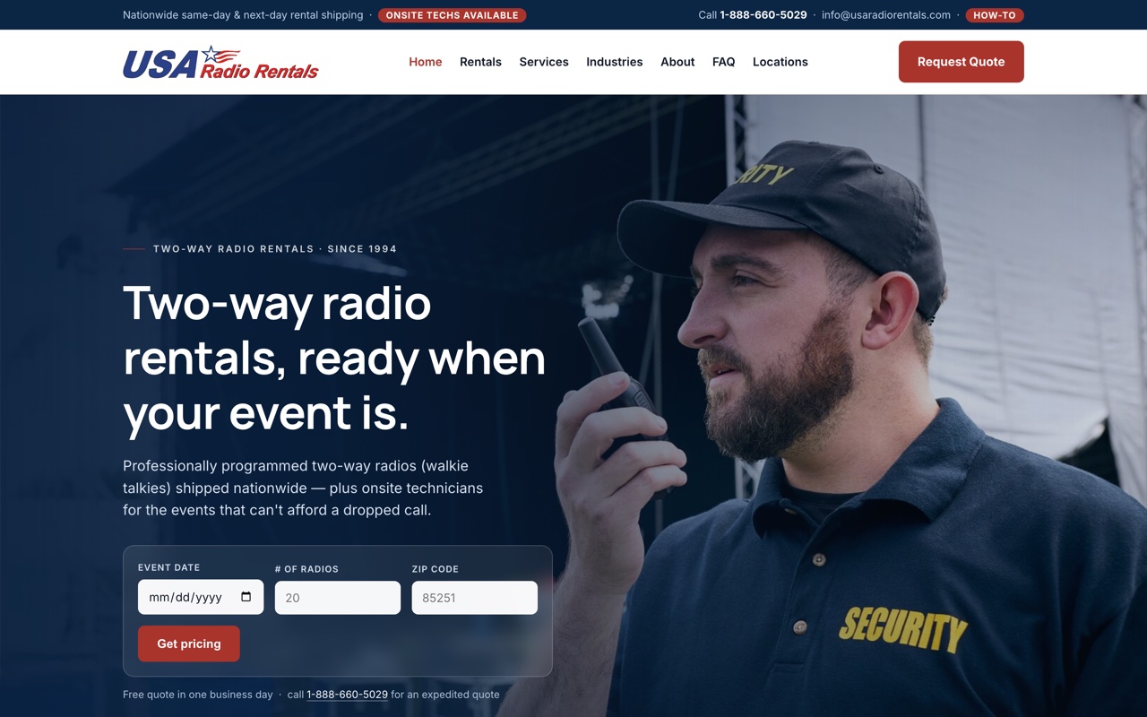 USA Radio Rentals website — new homepage