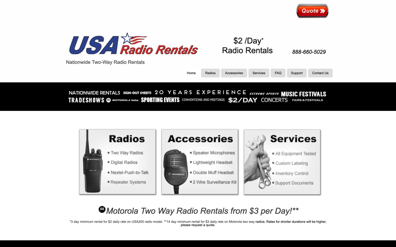 USA Radio Rentals — previous website (before redesign)