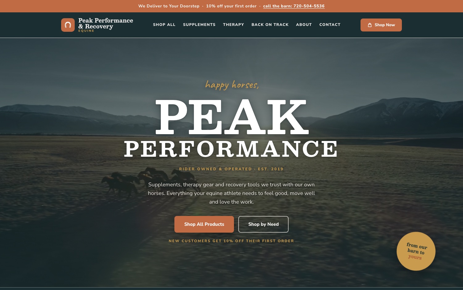 Peak Performance equine supplements website
